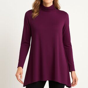 Soft Surroundings essential mock neck jersey knit flowy tunic top S plum
